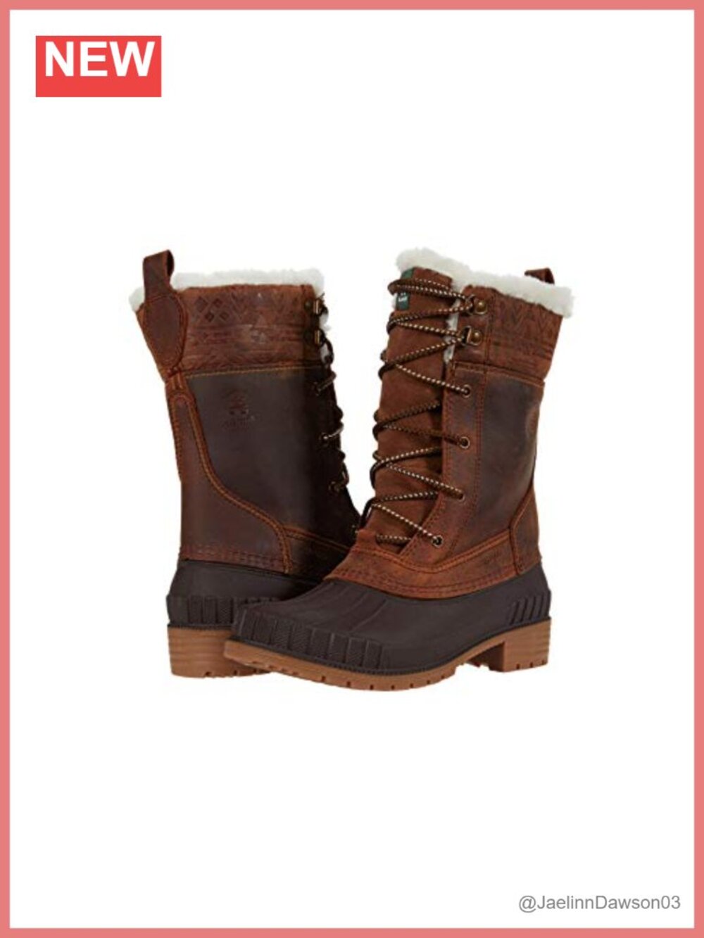 Kamik Waterproof Leather Mid-Calf Snow Boots Lace-Up